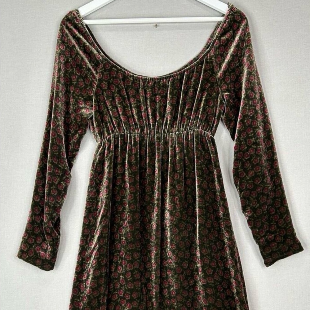 Vintage Ralph Lauren Womens Dress Small Brown Silk Floral Crushed Velvet 90s Y2K